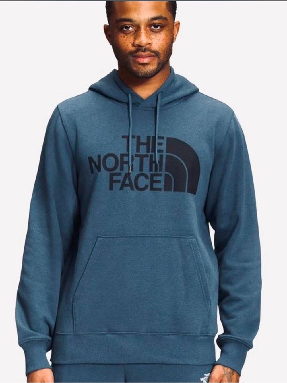The North Face Men's Slate Blue Crewneck Hoodie with Black Logo-medium